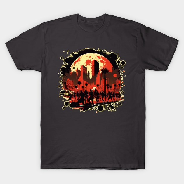 Red Moon Rising: Zombies on the Strip T-Shirt by GozuDesigns
